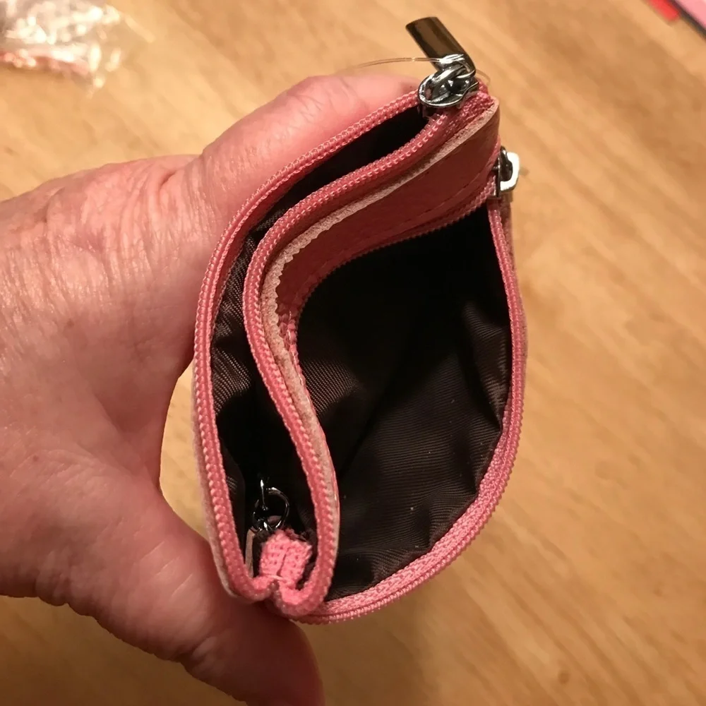 Pink Real Leather Coin Purse Key Ring